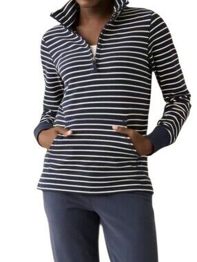 LL Bean 2X striped nautical beachy coastal preppy sailor quarter zip sweatshirt